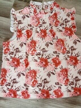 Sleeveless Pink Floral Ruffle Neck Women’s Top